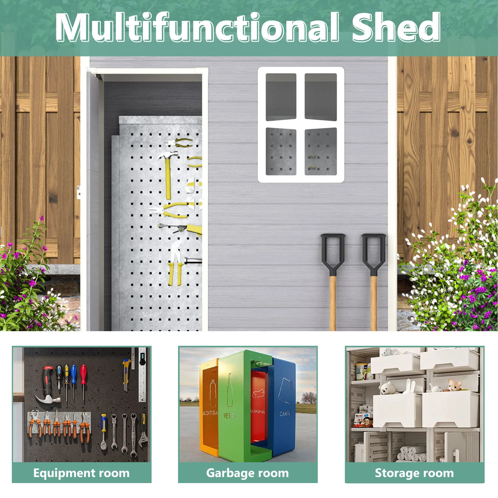 Modern Outdoor Storage Shed Weather-Resistant Eco-Friendly Easily Assembled Rot Proof Resin Garden Bike Steel Plastic HDPE