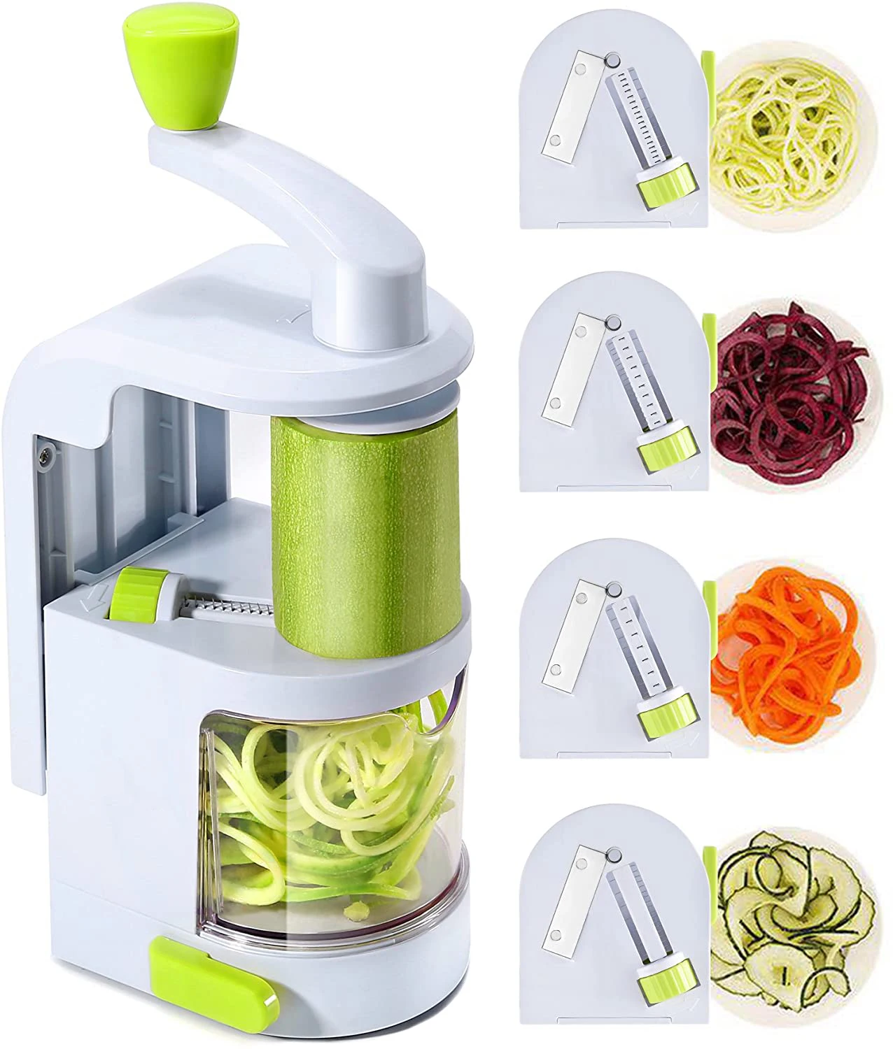 Spiralizer Vegetable Slicer (4-in-1 Rotating Blades) Heavy Duty Veggie Spiralizer with Strong Suction Cup, Zucchini Spiral Noodl