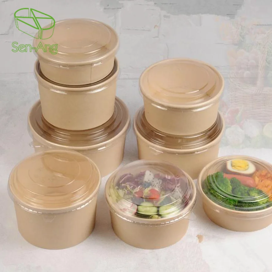 SenAng07 New Arrival White Square Rectangular Lid Cover Round Dessert Soup Bucket Paper Salad Bowl Manufacturer