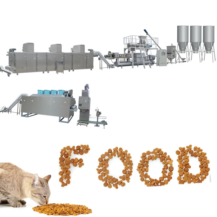 800-1000kg/h Twin Screw Extruded Dog Cat Food Machine Fish Feed Processing Plant