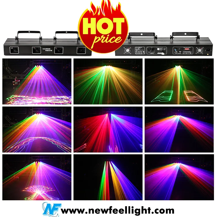 Недорогое освещение для дискотеки 4 головки RGB полноцветный лазерный свет сцены
