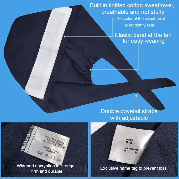 Hot-Sale custom dentist clinic beautician scrubs nurse Doctor Working adjustable nursing cap hat with Button for women and men