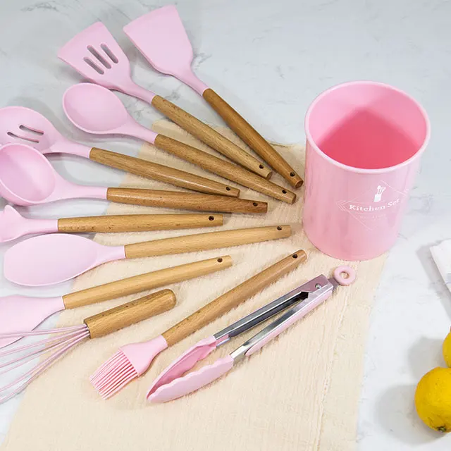 
Silicon Spatula 12Pcs Silicone Utensil Food Grade Cooking Wooden Handle Kitchenware Soft 12 Pcs Kitchen Utensils 