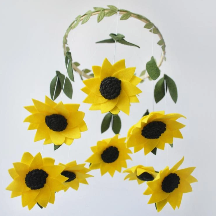 
etsy baby shower decorations girl natural yellow mustard sunflower floral felt flower baby nursery mobile 