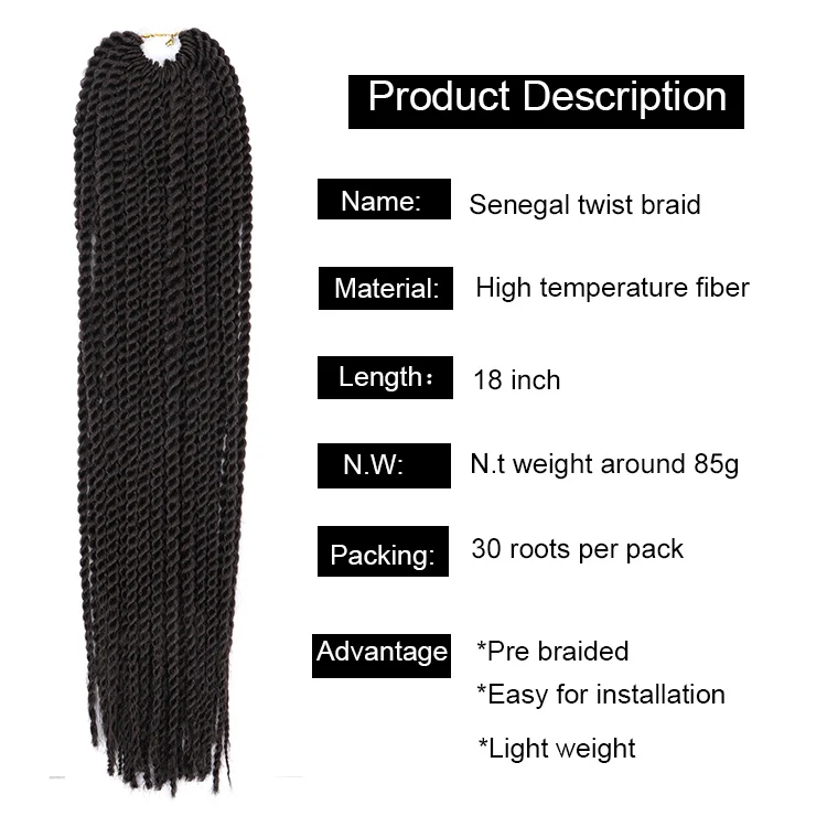 Новый дизайн 18 дюймов 45 см 30 стендов Сенегал веревка твист вязание богини косы 4 упаковки сделка твист