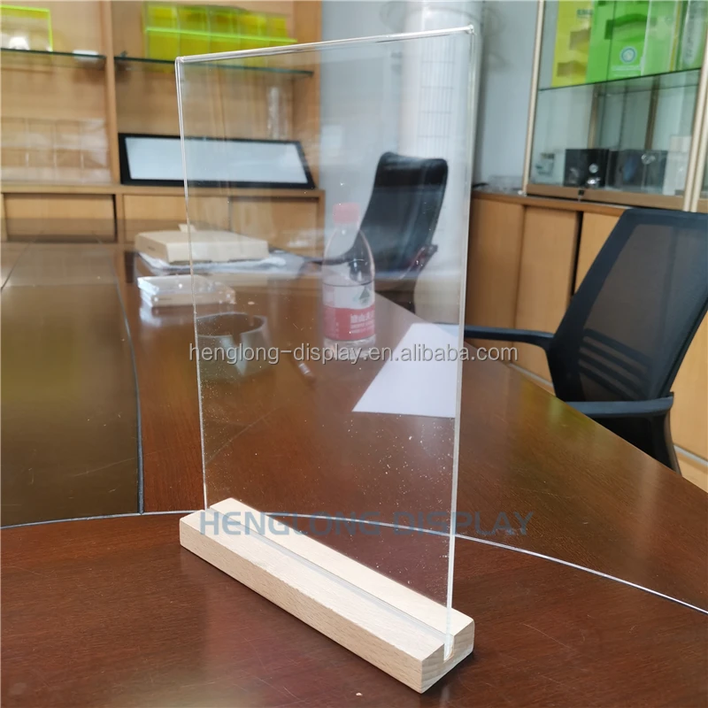Wood Base 8.5x11 inch Horizontal and Vertical T Shape Double-Sided Desktop Acrylic Sign Holder