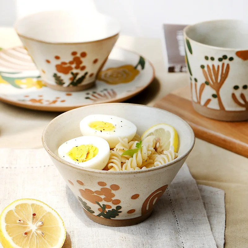 Hand-painted ceramic tableware coarse mug ceramic plate ins flowers hand-painted dishes set