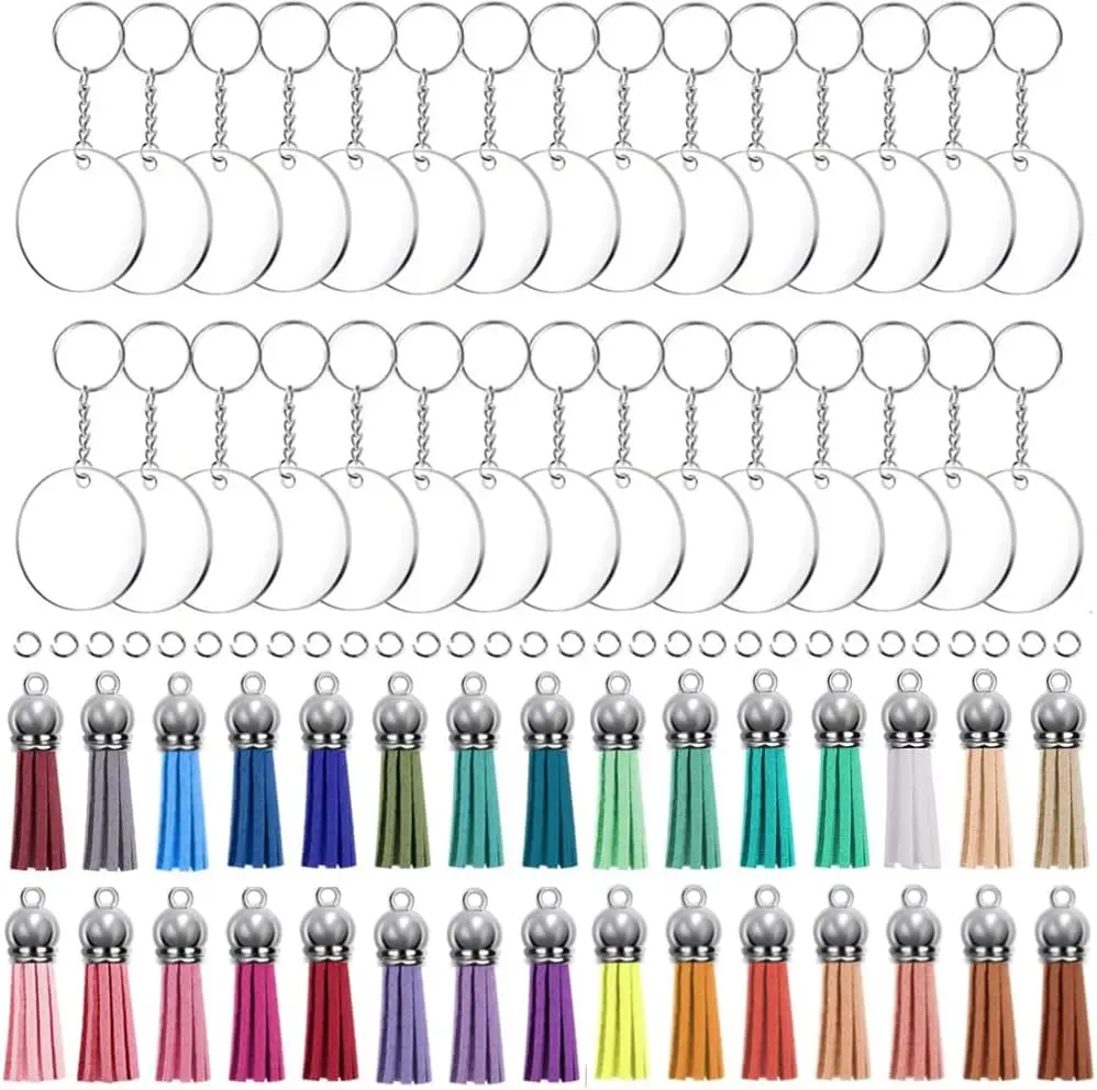 Ewang Custom Clear Acrylic Keychain Set Ornament Blank Tassel Pendants Personalized Keychains