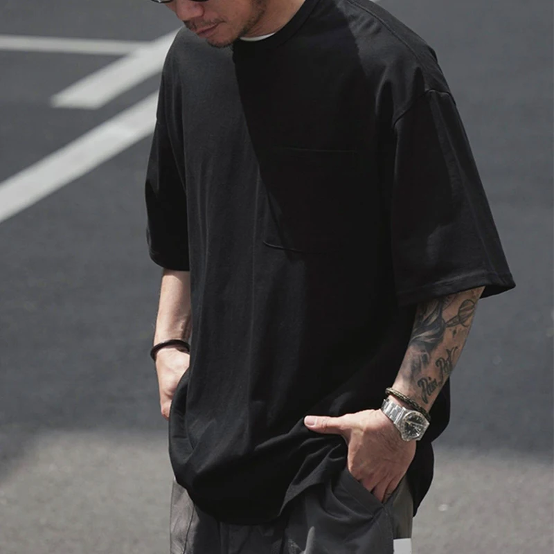 Men T-Shirts 3D Embossed Print Tees Short Sleeve Fashion Oversized T Shirt Clothes Casual Plain Print Pocket T Shirt