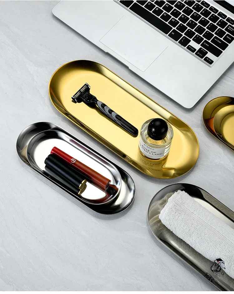 Oval stainless steel tray golden Nordic metal storage silver tray candle aromatherapy tray