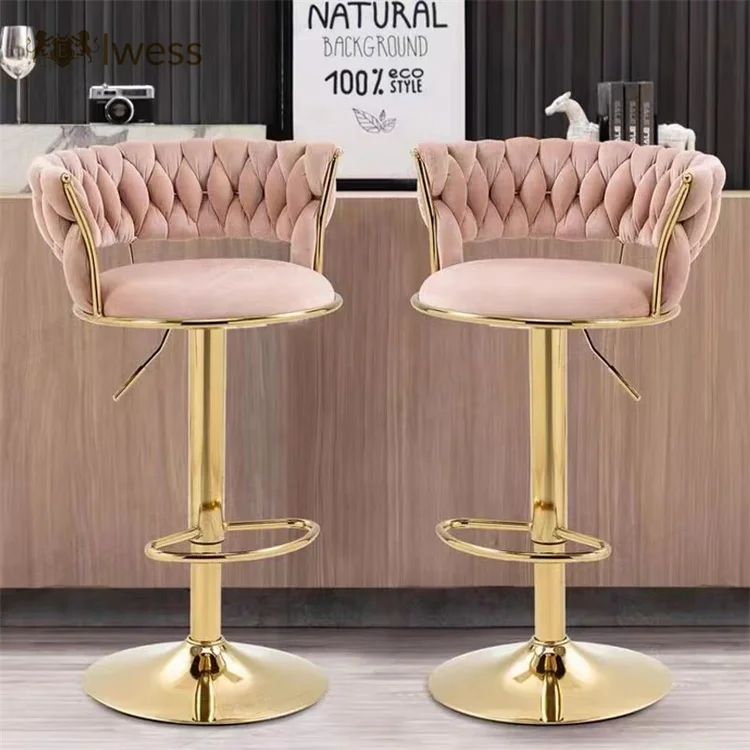 Light Luxury Lift Rotary bar Chair Simple Modern Hotel Front Desk Velvet Personalized Woven Metal Back High