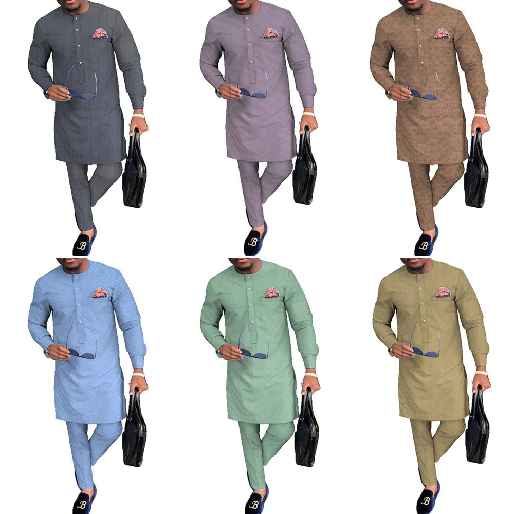 Factory wholesale damit na african fashion soild color private label dashiki shirt free styles set men