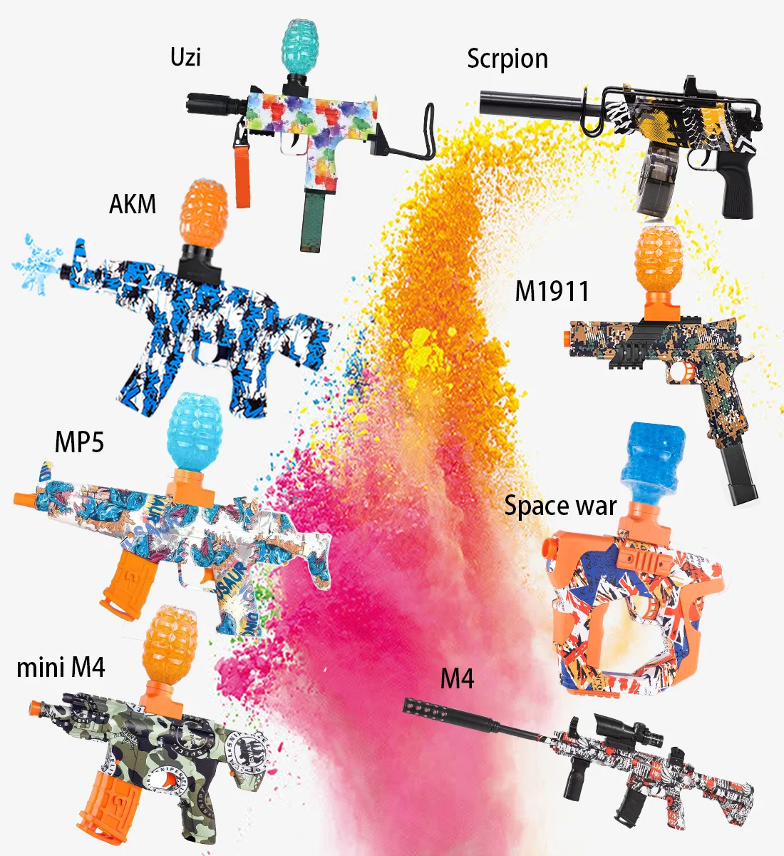 2022 splatter ball gun Uzi Scorpion Electric Gel Ball Blaster Toy Gun for kids, for outdoor activities shooting game