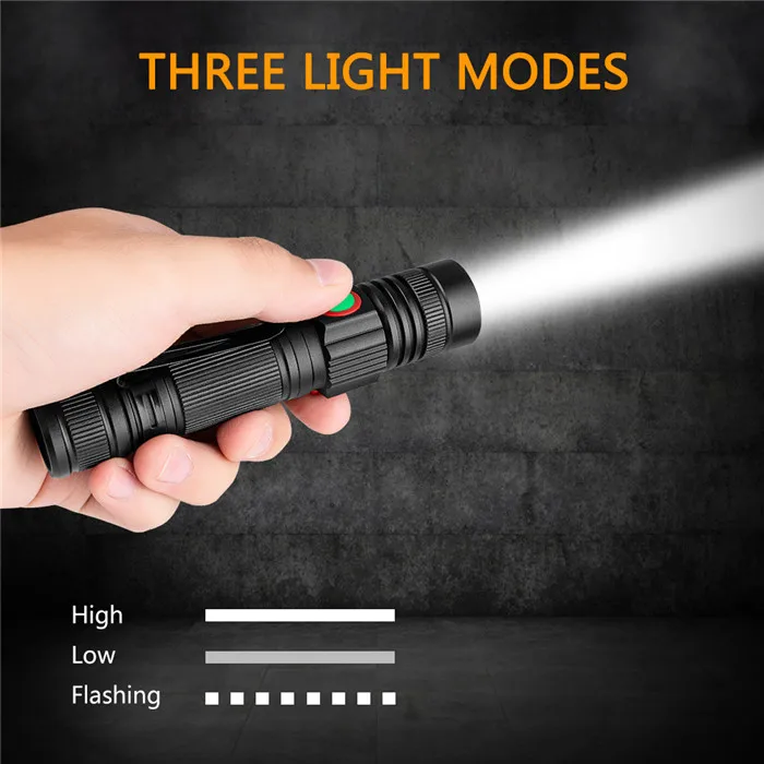 USB Rechargeable led Flashlight Handheld Pocket Sized Mini Led Flashlight 18650 Battery powered torch light