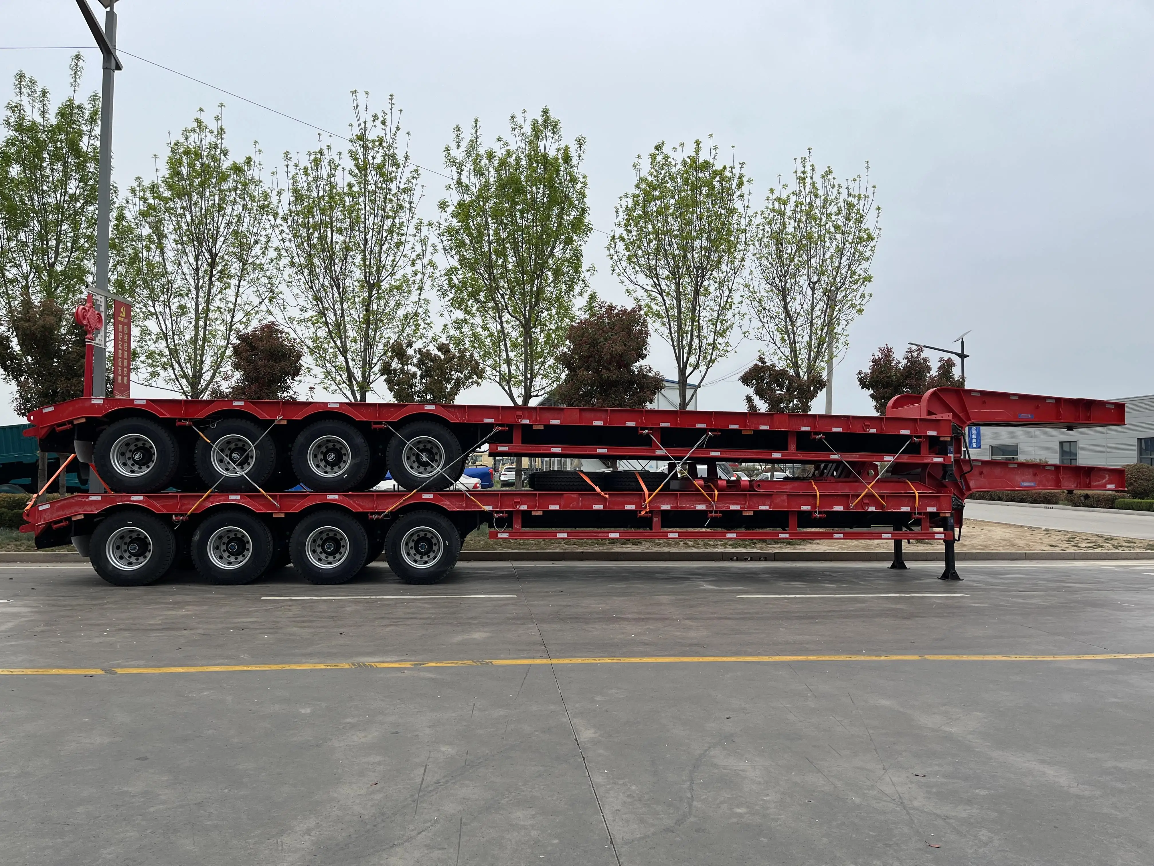 Vehicle Master 4 Axle 80 ton lowboy semi trailer Lowbed Trailer For Heavy Duty Equipments