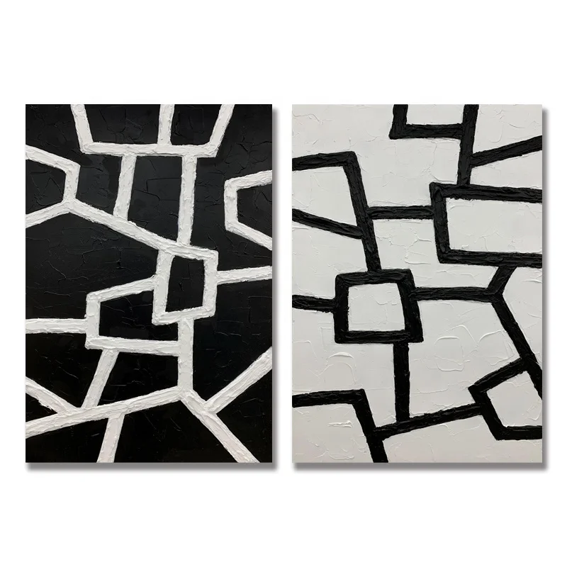 Origin Handmade Black and White 2 panel Wall Decor Artwork Modern Oil Painting Abstract Wall Art on Canvas