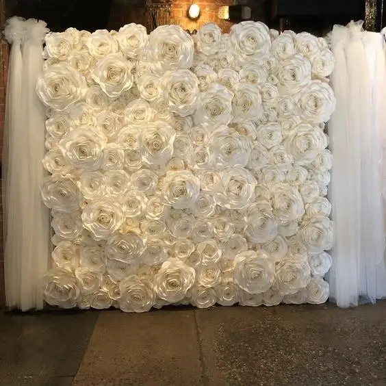 New Design Roll Up Event Big Floral 3D Artificial Rose Flower Wall Paper Flower Backdrop Wedding Home Decoration Stage Backdrop