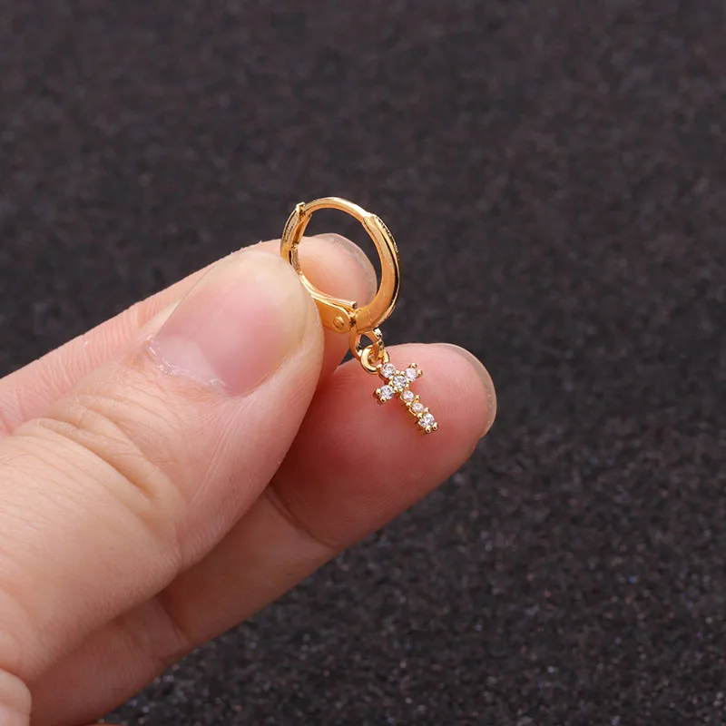 Silver Gold Dainty Hoop With Small Cz Dangle Earring Crystal Cross Flower Star Heart Wing Cartilage Hoop Helix Piercing Earring