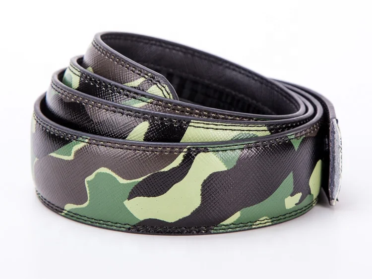 Custom Design Ratchet Camouflage Genuine Letter Real Digital Screen Print Leather Belt Strap Multi Color