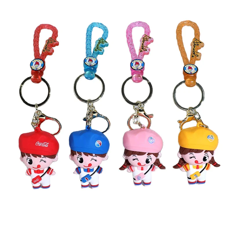 Cartoon keychain strap suitable for girl gifts, smiling girl PVC keychain