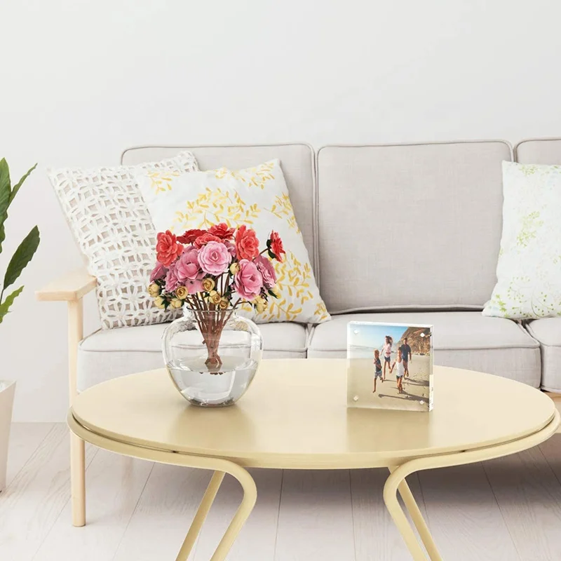 Lovely 10MM+10MM Thickness 4x4 Plexiglass Acrylic Desktop Frameless Photo Frame Lucite Crystal Glass Double-Sided Picture Frames