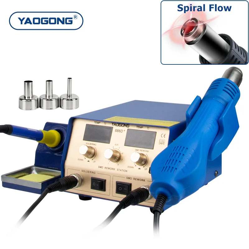 YAOGONG 886D+ Auto Sleep Heating Blower 5V 2A Solder Iron Welding Machine Mobile Phone Repair Tool Hot Air Gun Soldering Station