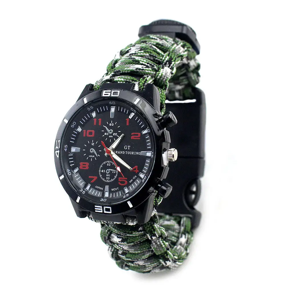 Mens Survival Digital Watch 23-in-1 Tactical Multi-Functional Outdoors Waterproof Paracord Watch Compass