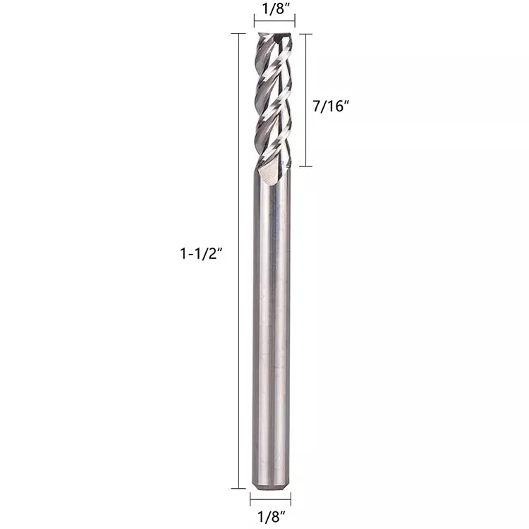 1.5 inches Long 1/8 End Mills for Aluminum 3 Flutes CNC Spiral Router Bits for Aluminum Cut