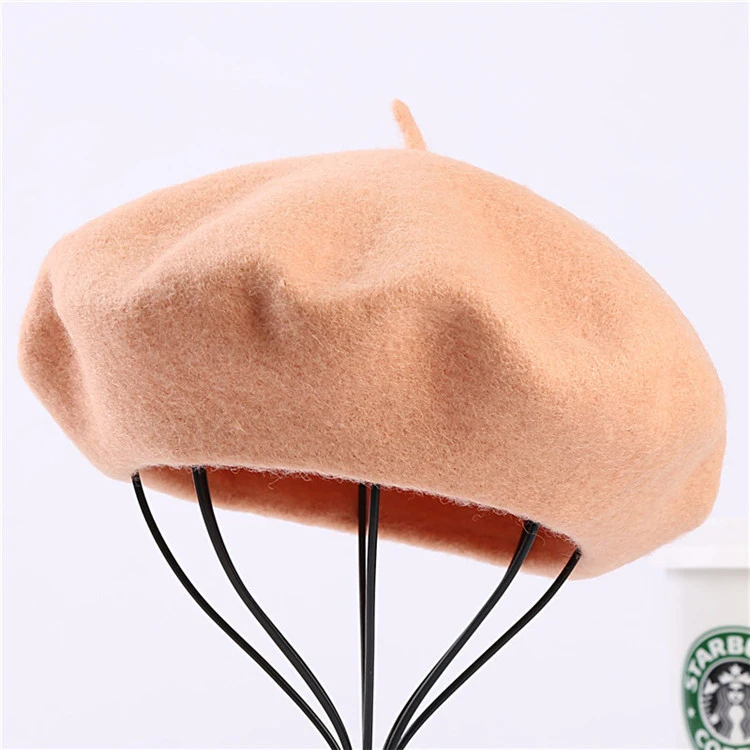 wholesale custom pom pom balls in real fur Factory Price Trend Solid Color women Woolen Beret Hat