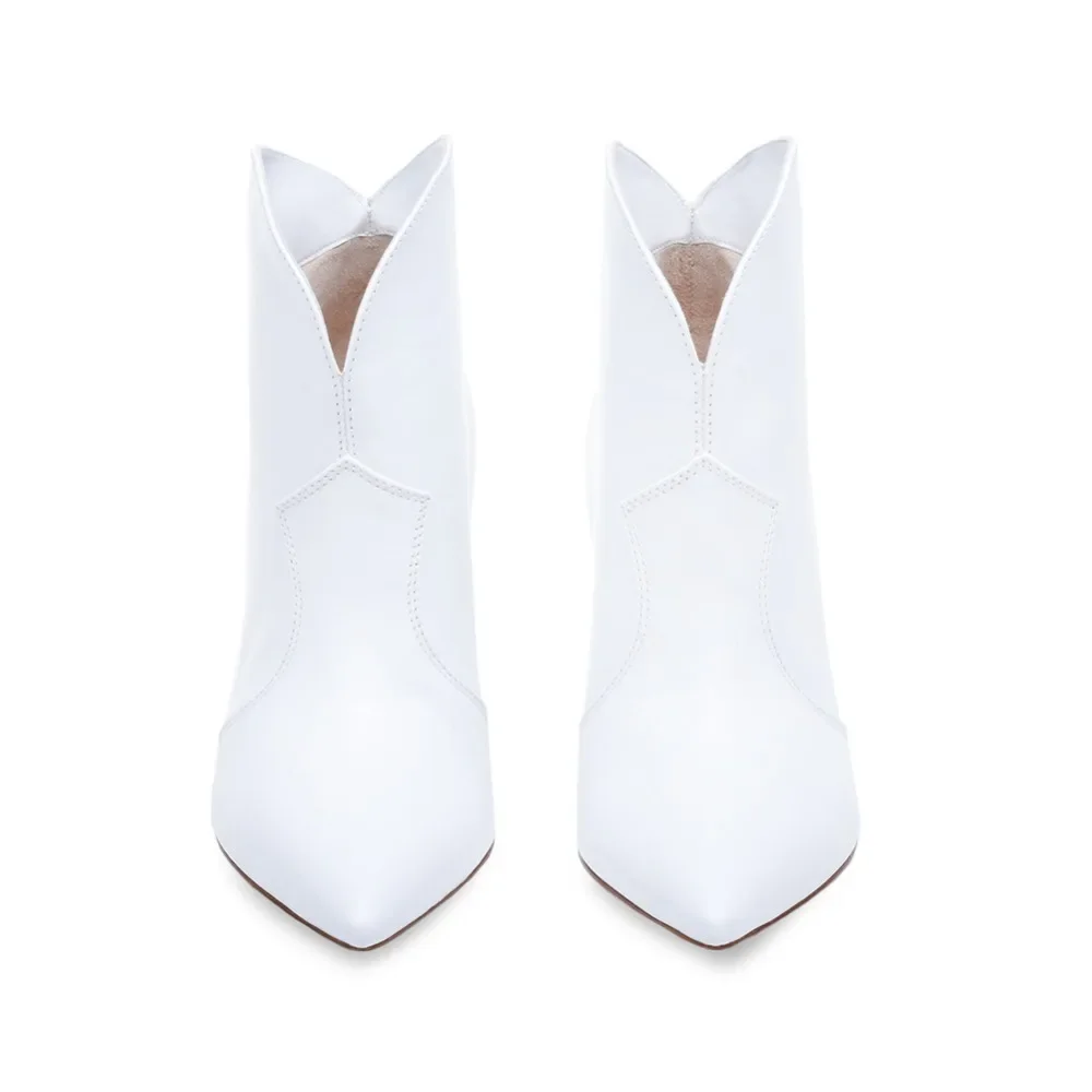 Women Pointy Toe White Ankle Boots Stylish High Heel Slip On Booties Dress Heels Ladies Autumn Booty Shoes Plus Size Botas