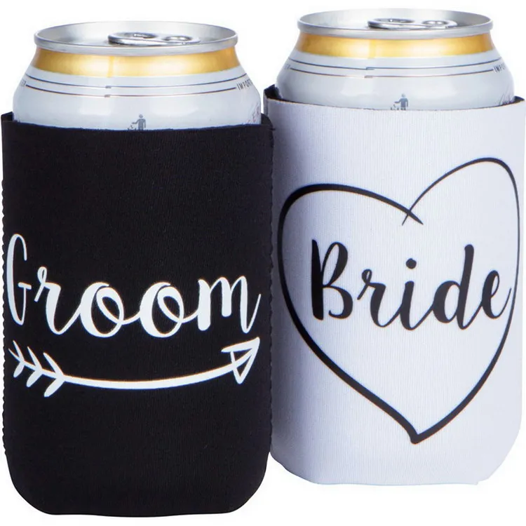 Bride and Groom party used neoprene 330ml beer can cooler stubby holder sleeves