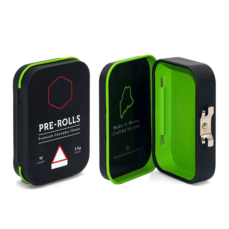 YEM rolls air tight CR custom metal tin case with hinged lid child resistant cigarette tin box with lock