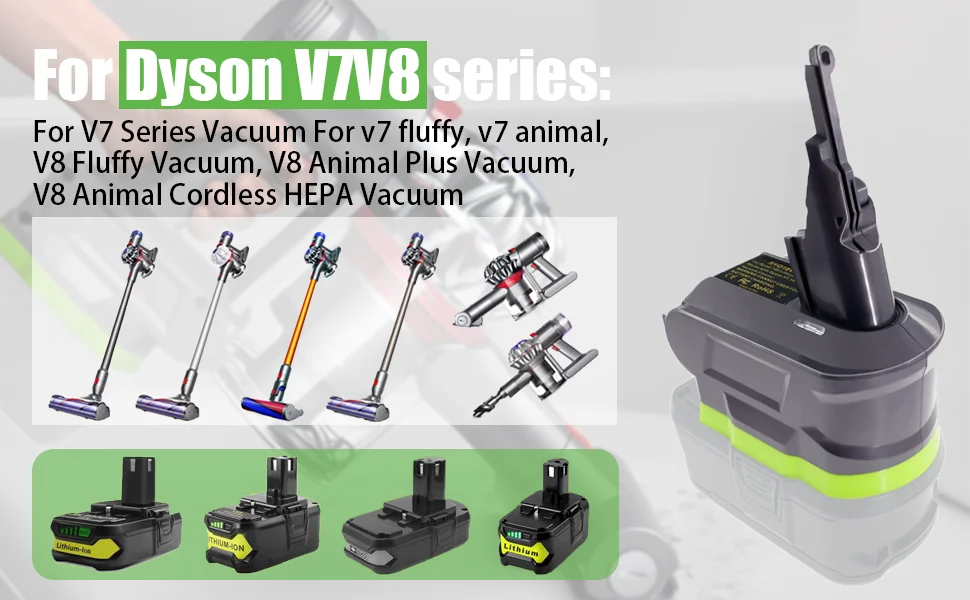 Newest! Battery adapter for Ryo bi 18V Lithium Ion battery Convert to for Dyson V7/V8 vacuum cleaner ROY18V7/V8