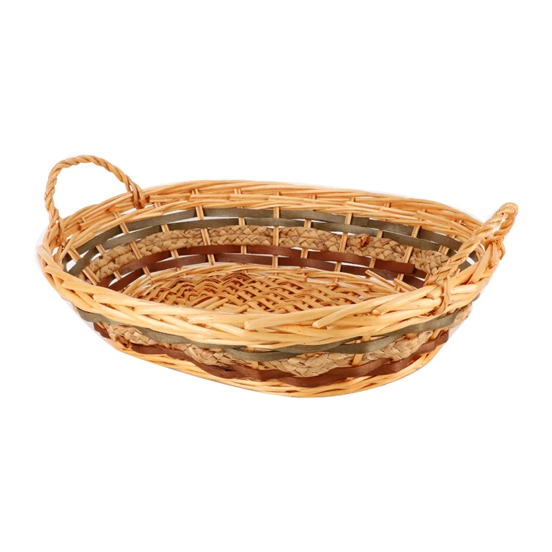 High Quality Hand-woven Oval Wicker Basket Storage Tray with Handles