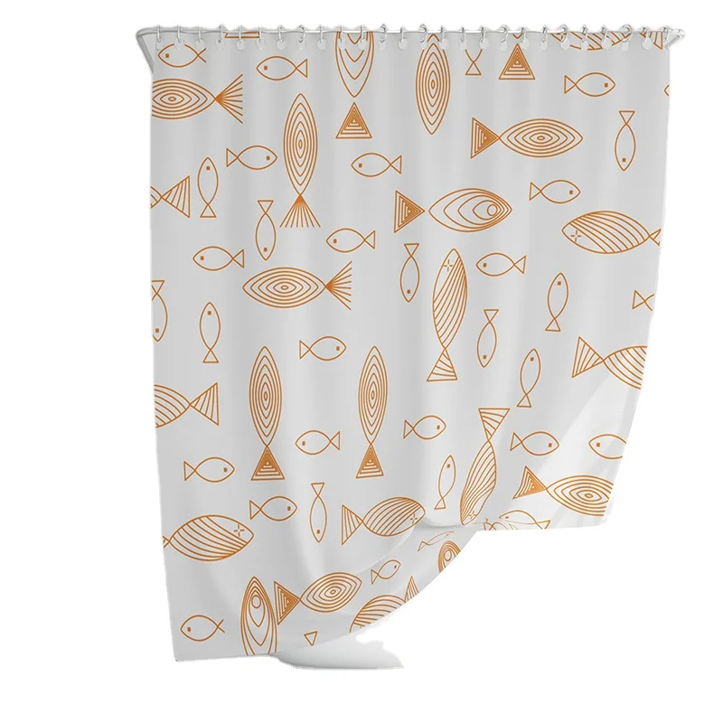 Cute Fish Pattern Repeat PEVA Shower Curtain Waterproof and Washable Bathroom Decor with Hooks Customizable Color