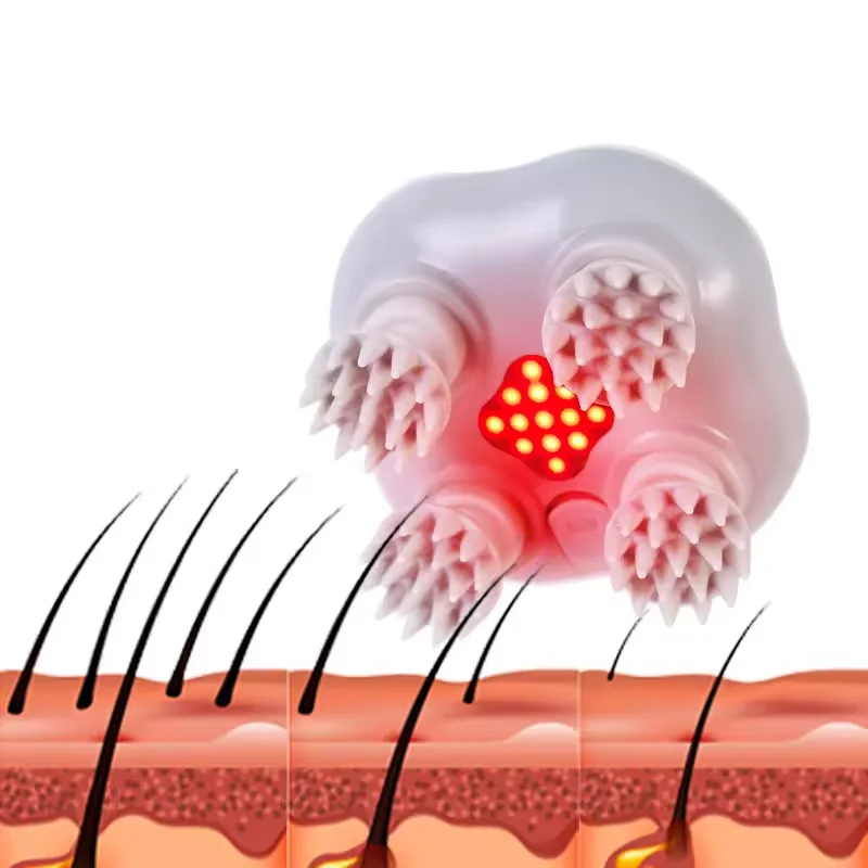 Head Massager Cordless Scalp Massager with 4 Kneading Heads 72 Nodes Portable Handheld Head Massager for Hair Growth