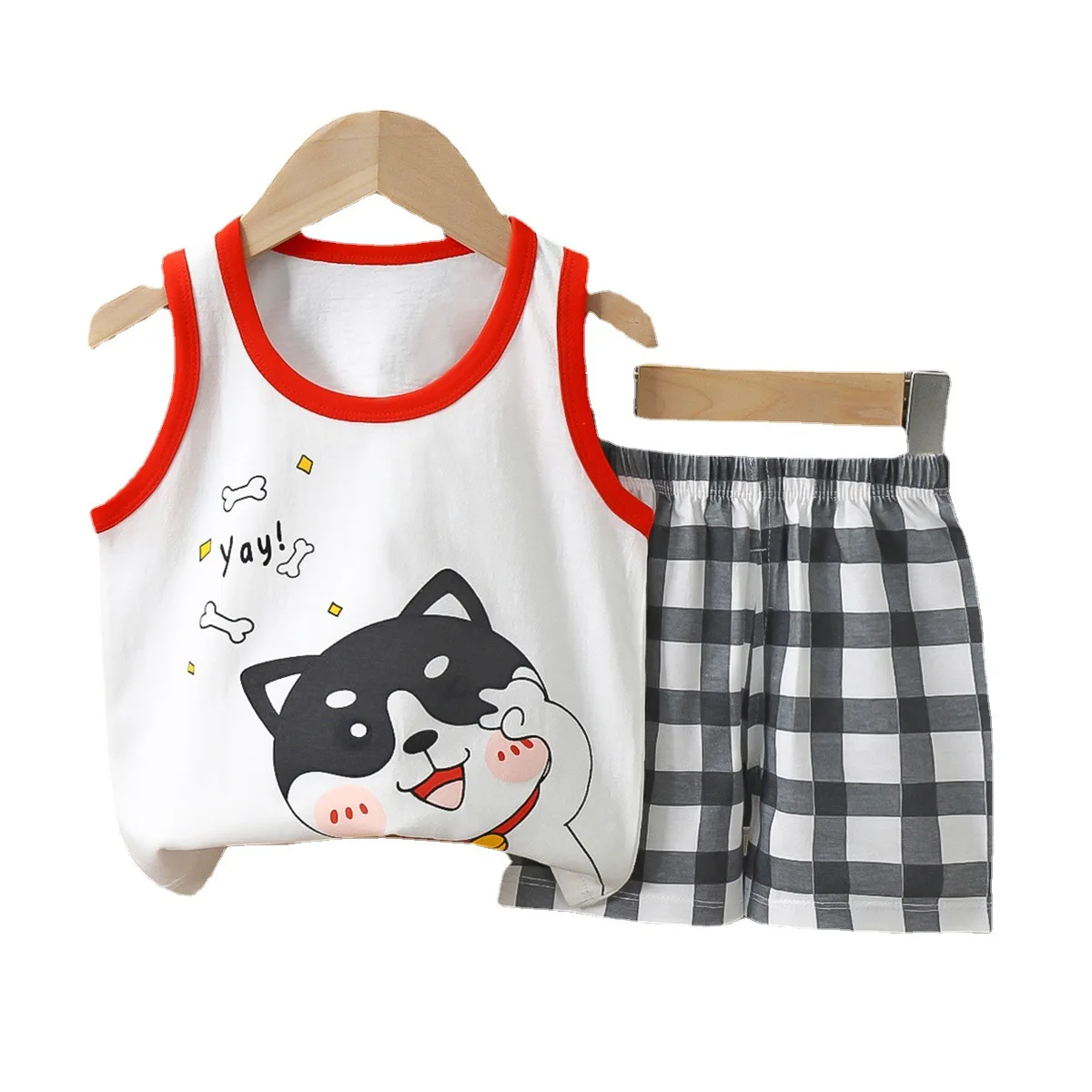 Children Summer Pure Cotton New Sleeveless Boys Summer Vest Pants Set Clothes Suit