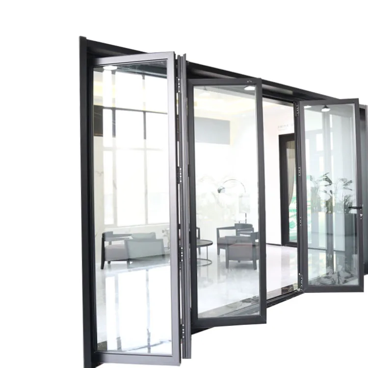 Thermal break aluminum bi-folding patio door heavy duty hing concertina vinyl folding doors folding glass doors price