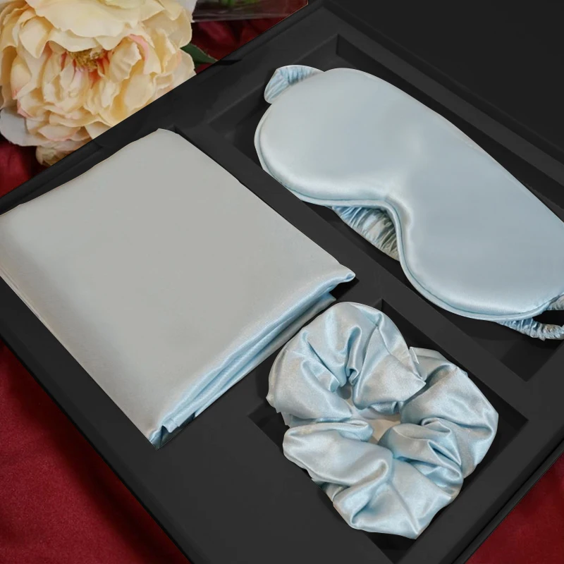 22 Mm Mulberry Pure Silk Pillow Case Gift Set With Silk Eye Mask And Scrunchie 100% Silk Pillow Case Set