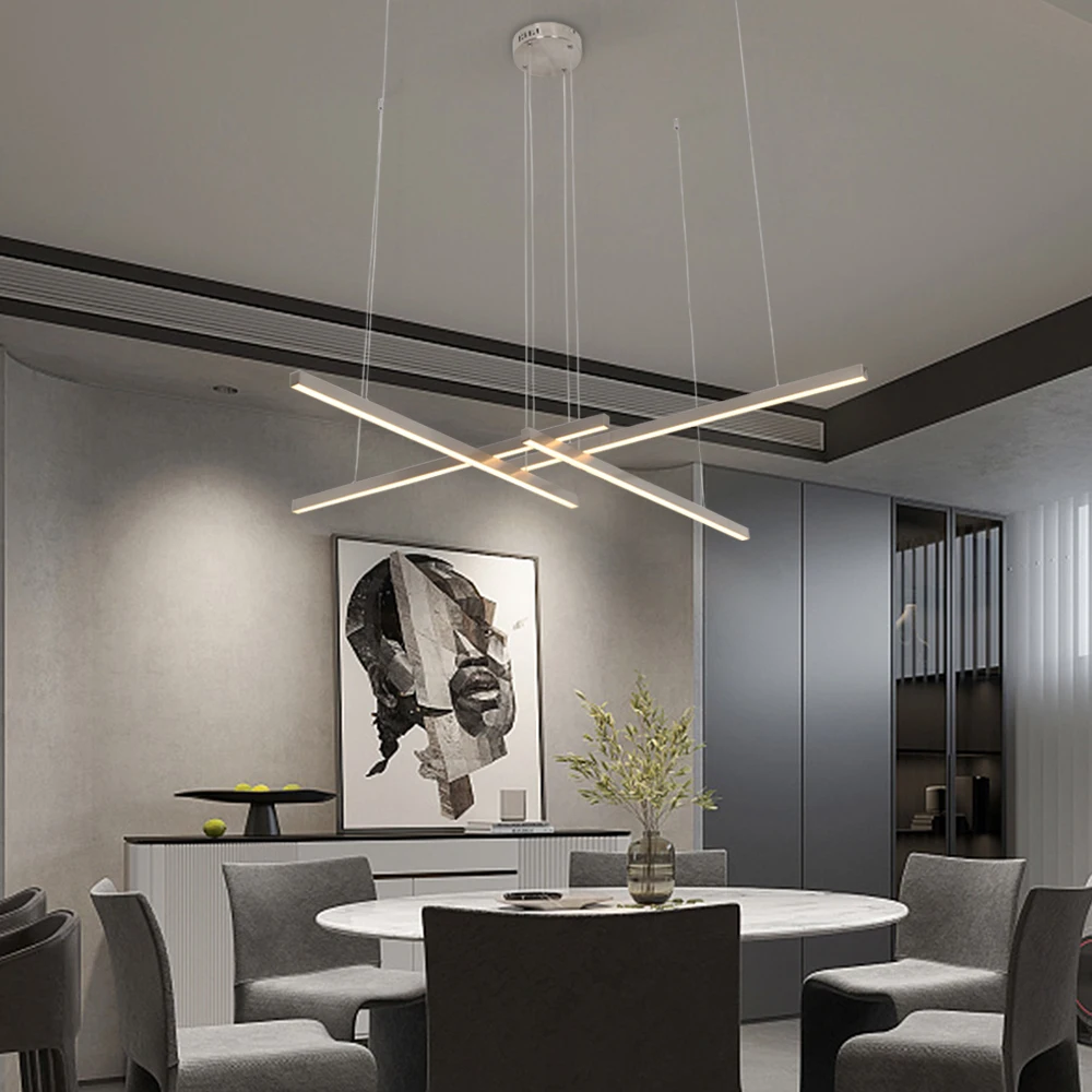 Nordic Modern Metal Hanging Chandelier Dining Room Kitchen Island Lighting Gold Black Led Linear Pendant Light