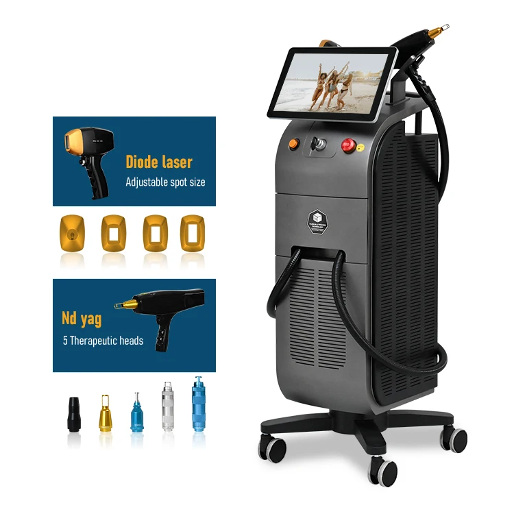 1800W 4 waves Nd yag + diode laser 2 in 1 hair removal tattoo removal skin analysis remote control system 2024 newest