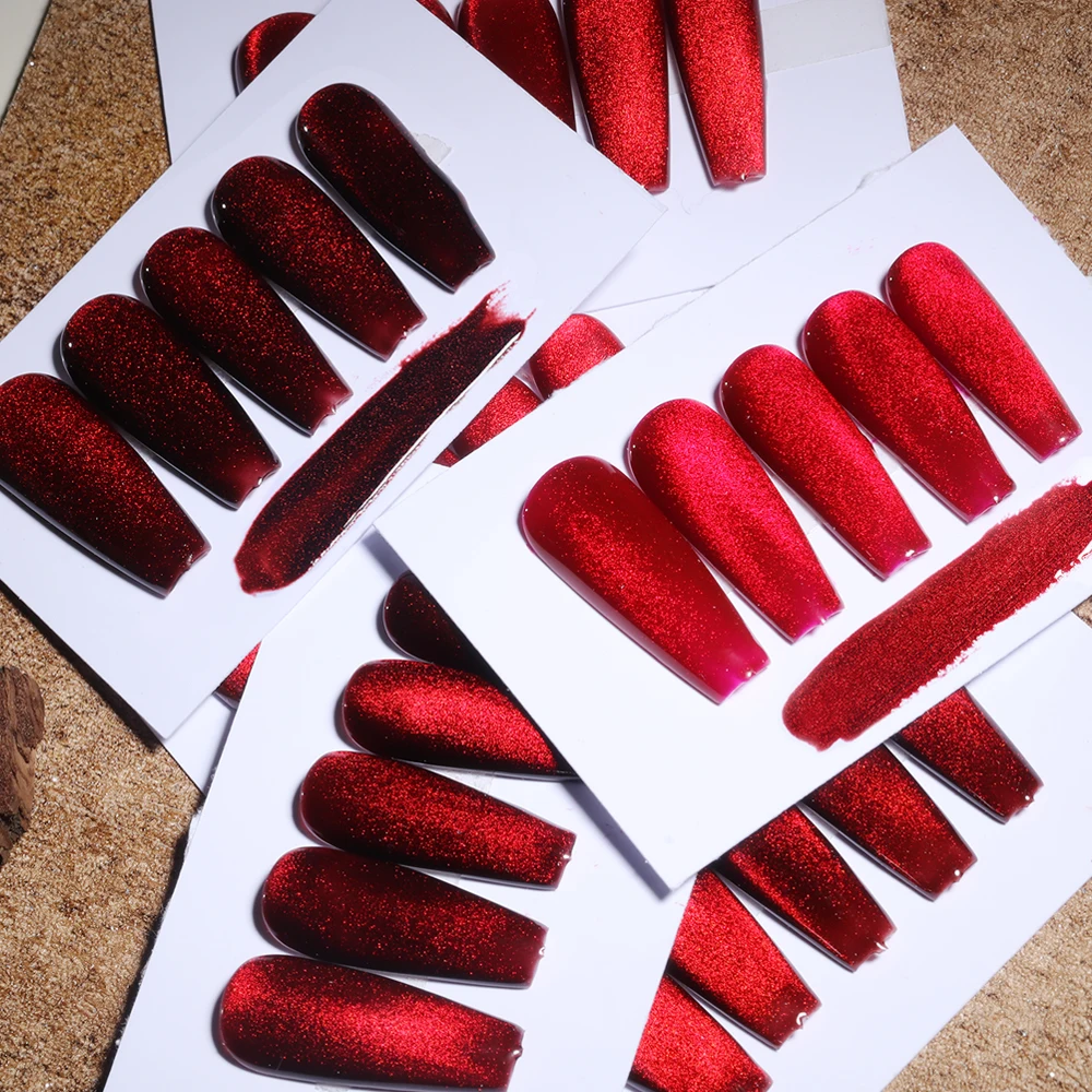 ZRKGEL Nail supplier manufacture 6 colors 15ML private label magnetic powder red highpigment soak off cat eye gel polish set