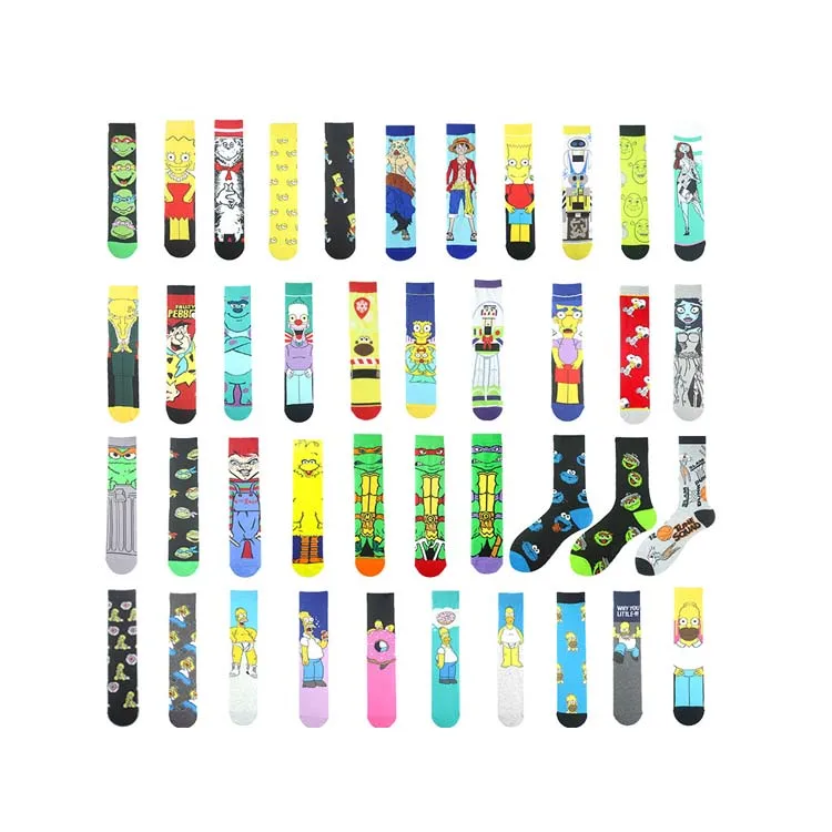 HY-4327 Long Tube Cartoon Comic Skateboard Movie Socks Men and Women Cotton Anime Simpson Socks Dress Knitted Funny Sock