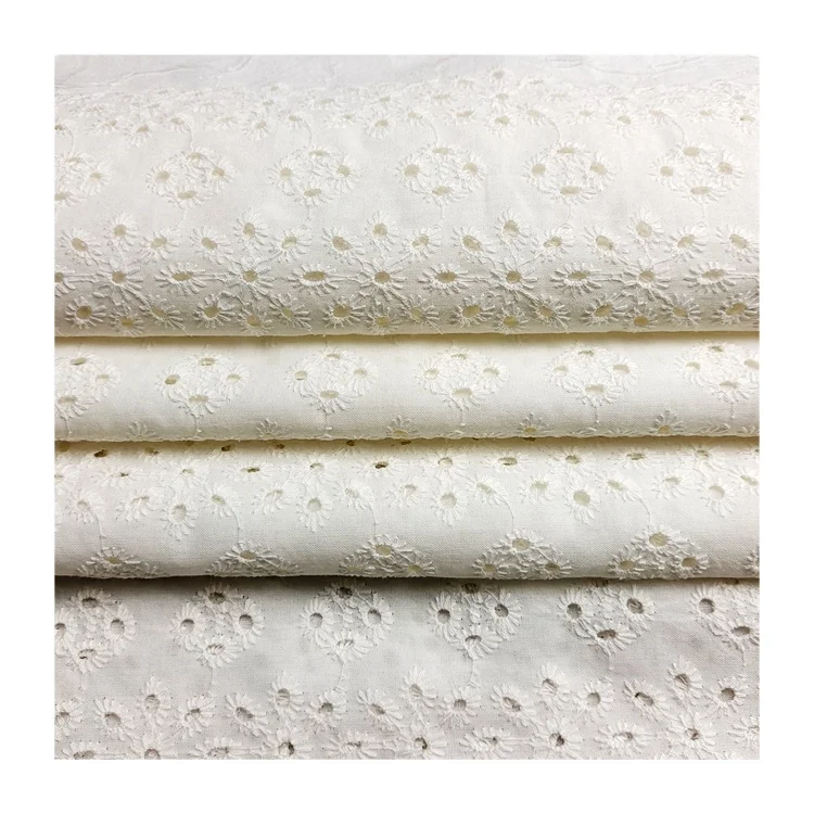 2023 new design cotton woven 3D perforated embroidery fabric color can be customized for women clothing fabric