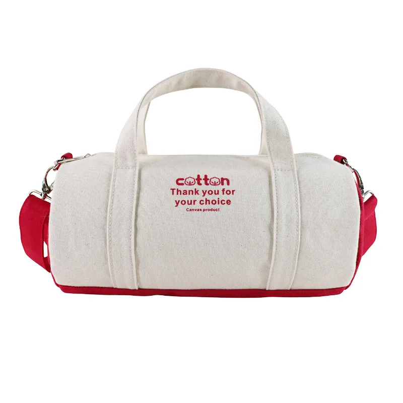 wholesale beautiful contrast color cylinder shoulder canvas duffel bags for women Small portable gym bags ladies travel bags
