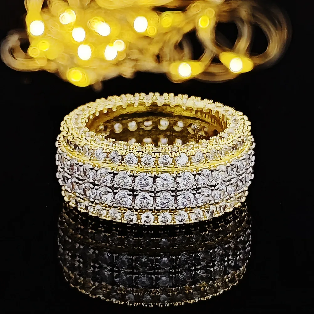 Iced Out Elegant 18K Gold Plated Full Diamond Rings For Women Geometric Zircon Anniversary Gift Jewelry