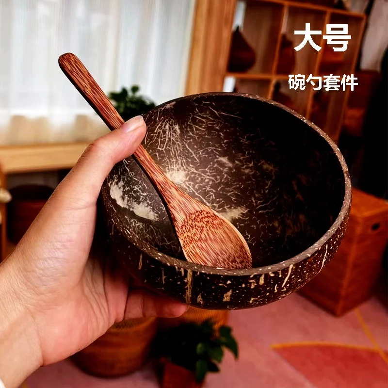 High quality natural coconut bowl environmentally friendly coconut bowl with spoon coconut bowl set natural products