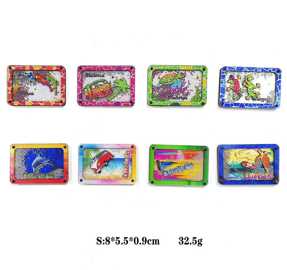 Unique Design Flowing Beads Fridge Magnet Colorful Dolphin Patterns MDF Acrylic Fridge Magnet