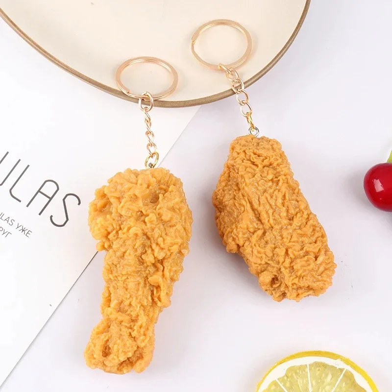 Simulation fried chicken keychain food model fun fried chicken wings keychain bag ornaments wholesale