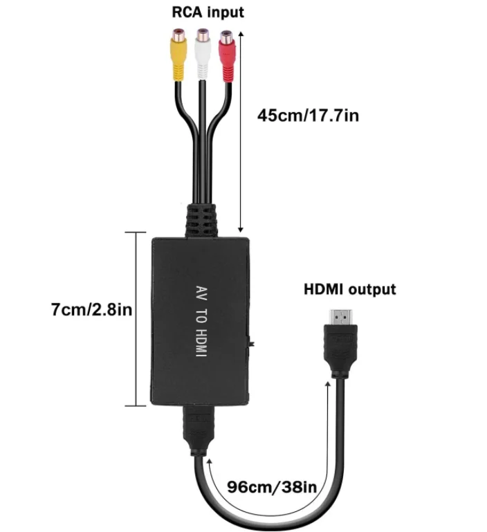 Преобразователь RCA в HDMI, композитный адаптер HDMI, поддержка 1080P PAL/NTSC, совместимый с PS one PS2